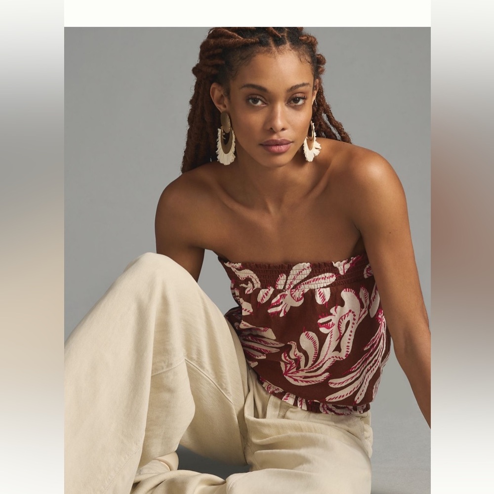 Anthro strapless smocked bubble top